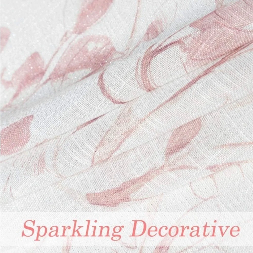 Central Park Leaf Floral Print Metallic Sheer Linen Curtain Panel 40